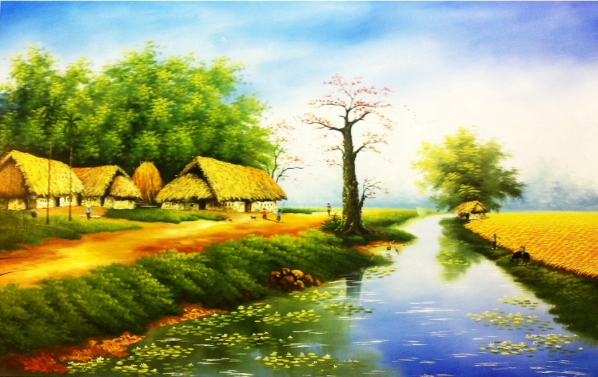 vẽ tranh phong cảnh làng quê
